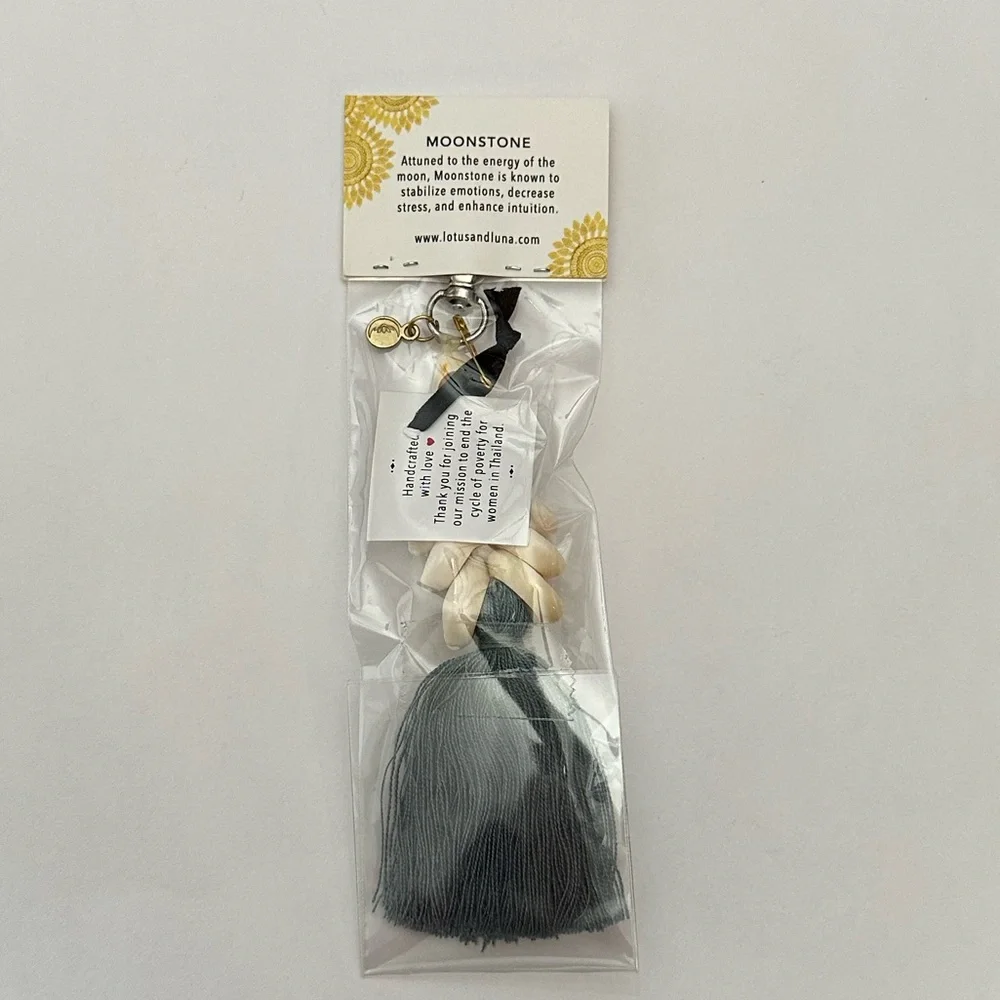Lotus and Luna Cowry Shell Moonstone Clip Keychain Beachly Box